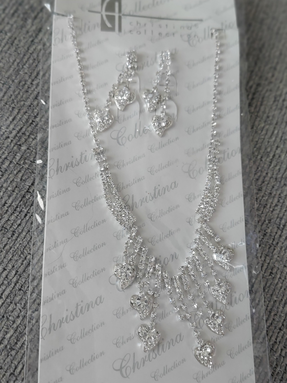 Christina Silver-Tone Crystal Drop Necklace with Matching Earrings